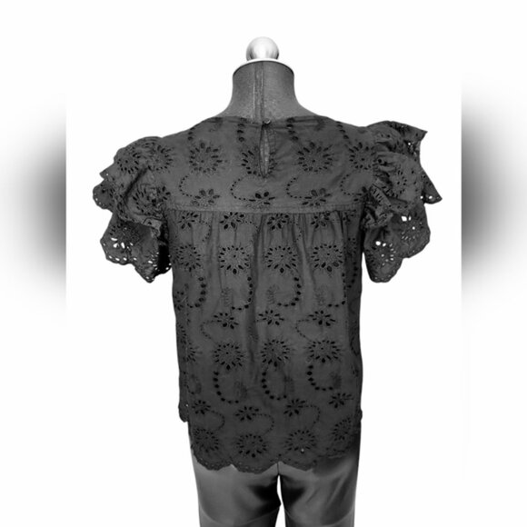 Industry Black Eyelet Ruffle Sleeve Blouse Sz M - Picture 6 of 13